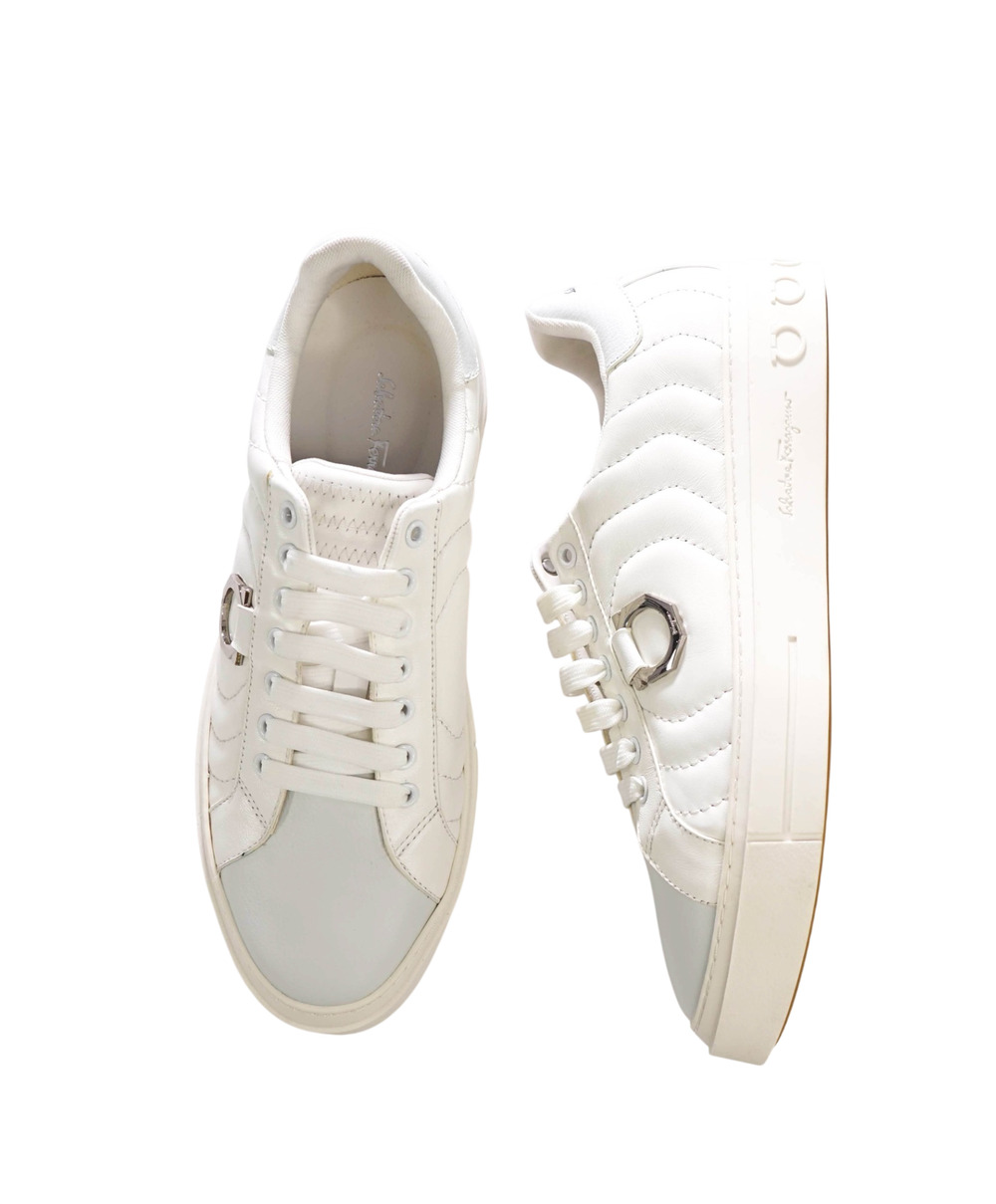 $750 FERRAGAMO - White Leather Sneakers - 12 M